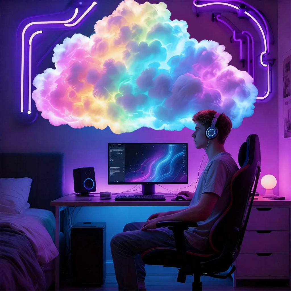 LED Clouds for Ceiling 3D USB Thundercloud Lamp Set Ambient Music Light for Desktop Ceiling Bedroom Living Room Office Party
